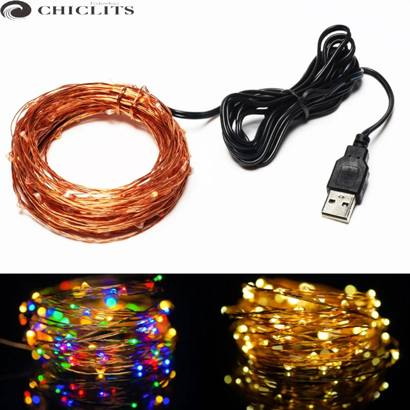 Chiclits 10 м гирлянда светодиодный шнур 5 в USB Рождественский светильник медный
