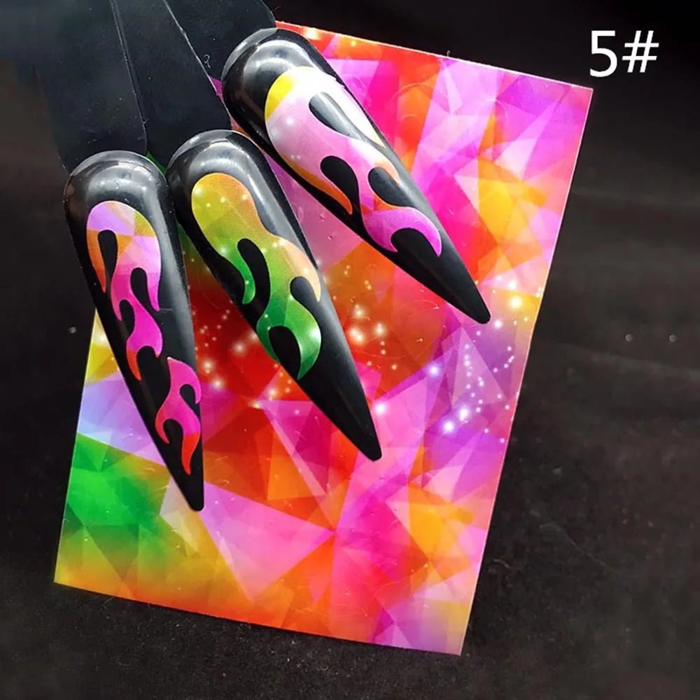 2019 New Colorful Nail Stickers Sheet Blaze Shape Hollow Art Transfer Decals Self-Adhesive Sticker | Красота и здоровье