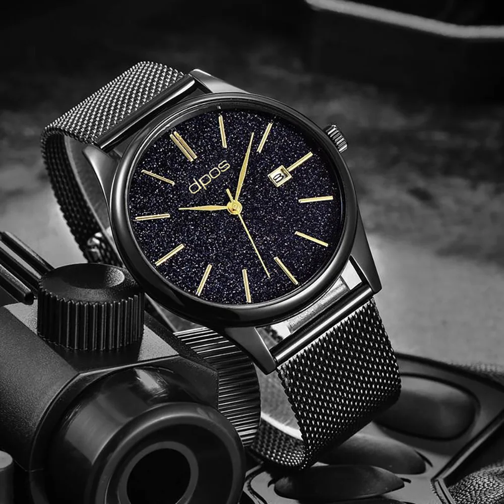 Черные роскошные мужские часы whatch 2019 модные повседневные водонепроницаемые