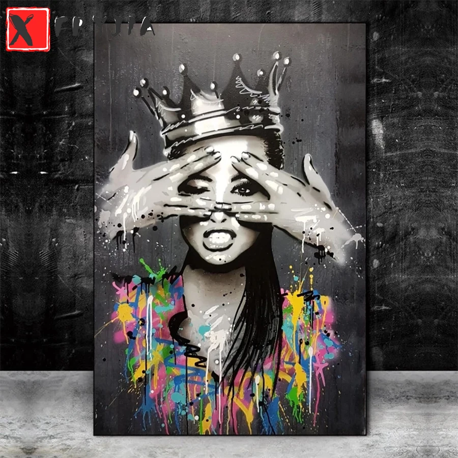

Full square Round drill Diamond Modern graffiti art, stylish woman with crown 5D DIY diamond Painting Cross Stitch Mosaic