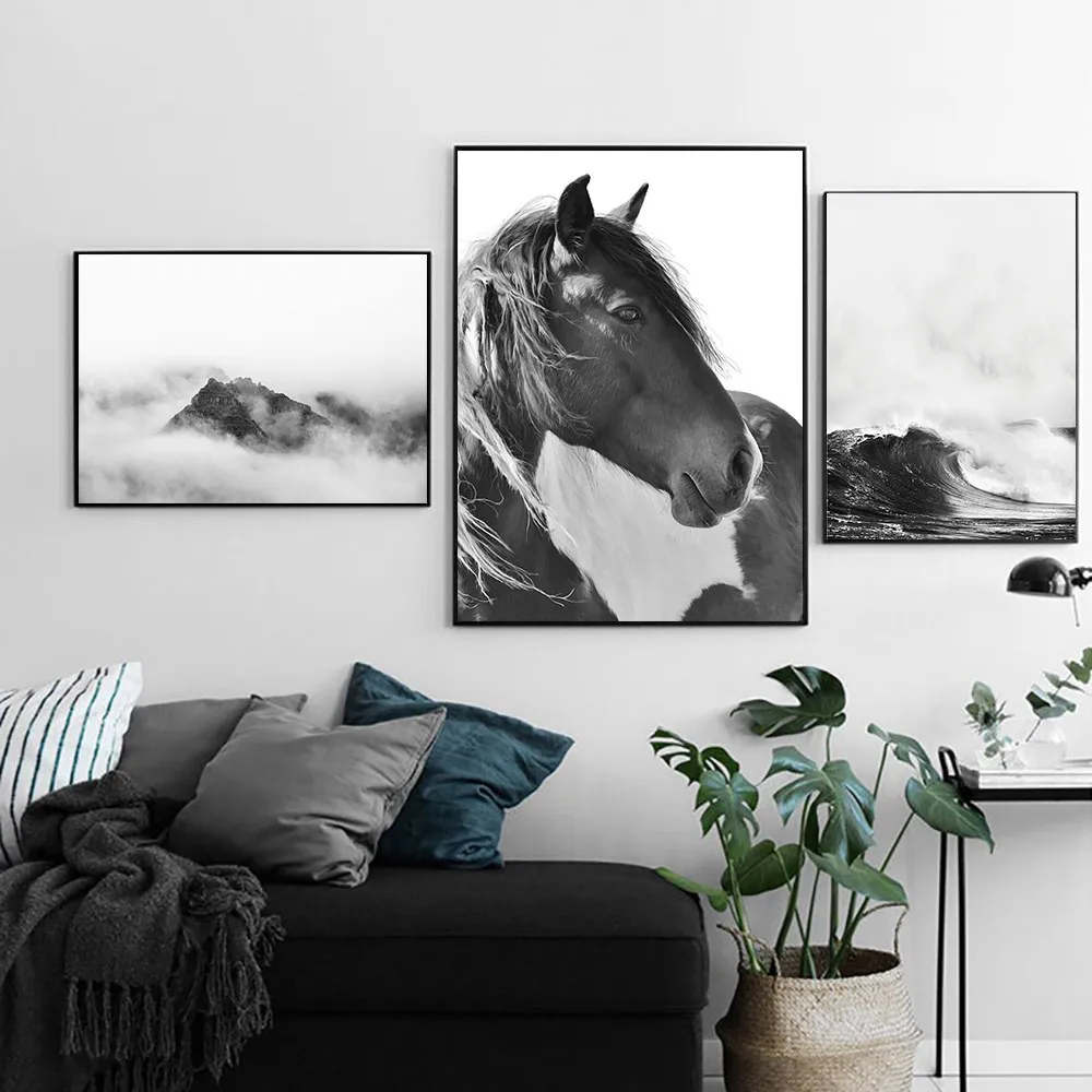 Черно белая горная холщовая стена Художественная печать цитаты рисунки картины