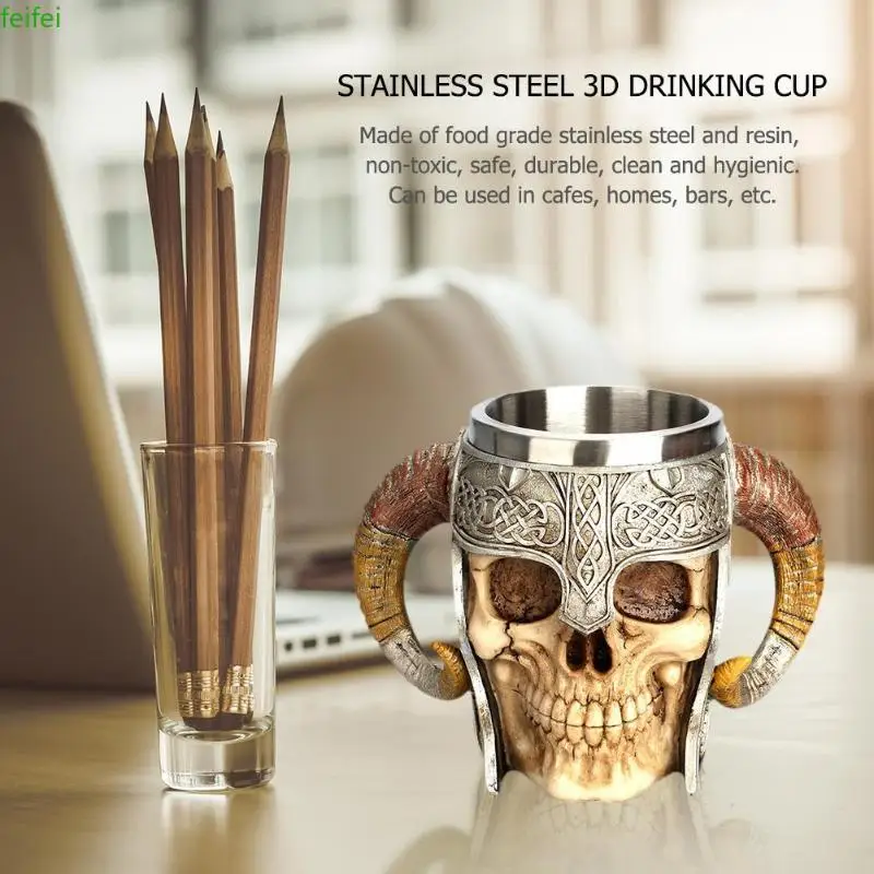 

Кружка-Череп из нержавеющей стали, кружка викингов, питьевая кружка, скелет, резиновая кружка для пива, кофейная кружка, чашка для чая, Хэлло...