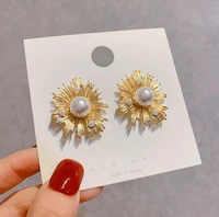 korean 2021 new fireworks pearl geometric irregular rays metal stud earrings for women girls party jewelry gift vacation