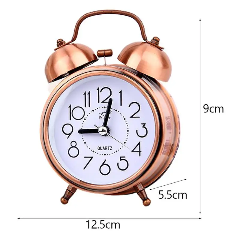 

Retro Alarm Clock Silent Pointer Clocks Dual Bell Night Light Bedroom Decor for Desk Bedside Table Bookshelf Mantel