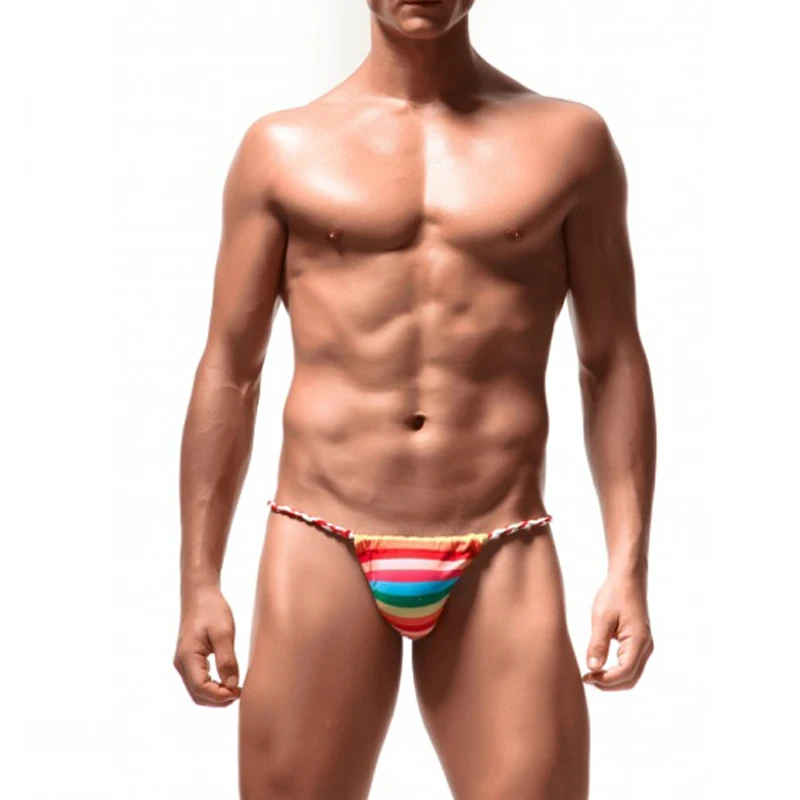 

Men Bikini String Male Sexy Hot Underwear T-back Charming Thong Man Low Waist Bulge Pouch Panties Man Breathable Rainbow Brief
