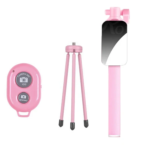 pink remote tripod Roreta портативный беспроводной селфи палка Bluetooth пульт дистанционного управления расширяемый ручной монопод Штатив с зеркалом для Android IOS - Цвет: pink remote tripod