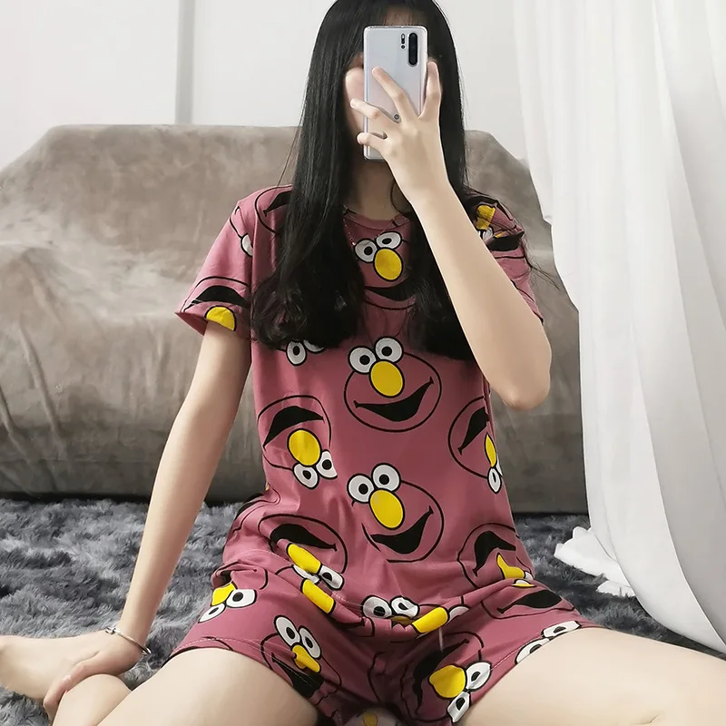 

Home Product Milk Silk Two - Piece Women Sleeve Shorts New Round Collar Spot Allures Summer Lady Cartoon Occupy