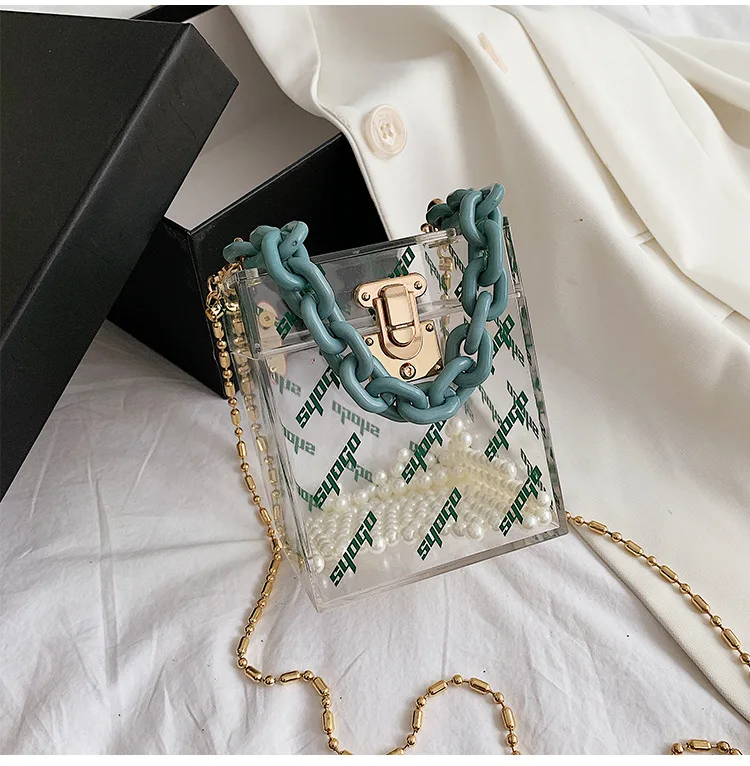 

Transparent Acrylic Letter Box Design Women Fashion Party Purses and Handbags Female Shoulder Chain Bag Clutch Bag Crossbody Bag