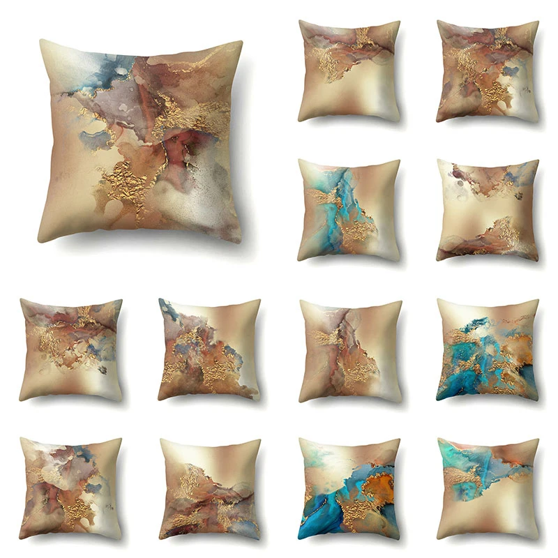 

Geometric Marble Texture Pillow Cover 1PC Peach Skin Square Vintage Pillowcase Soft Waist Cushion Cover Home Decor Pillowcase