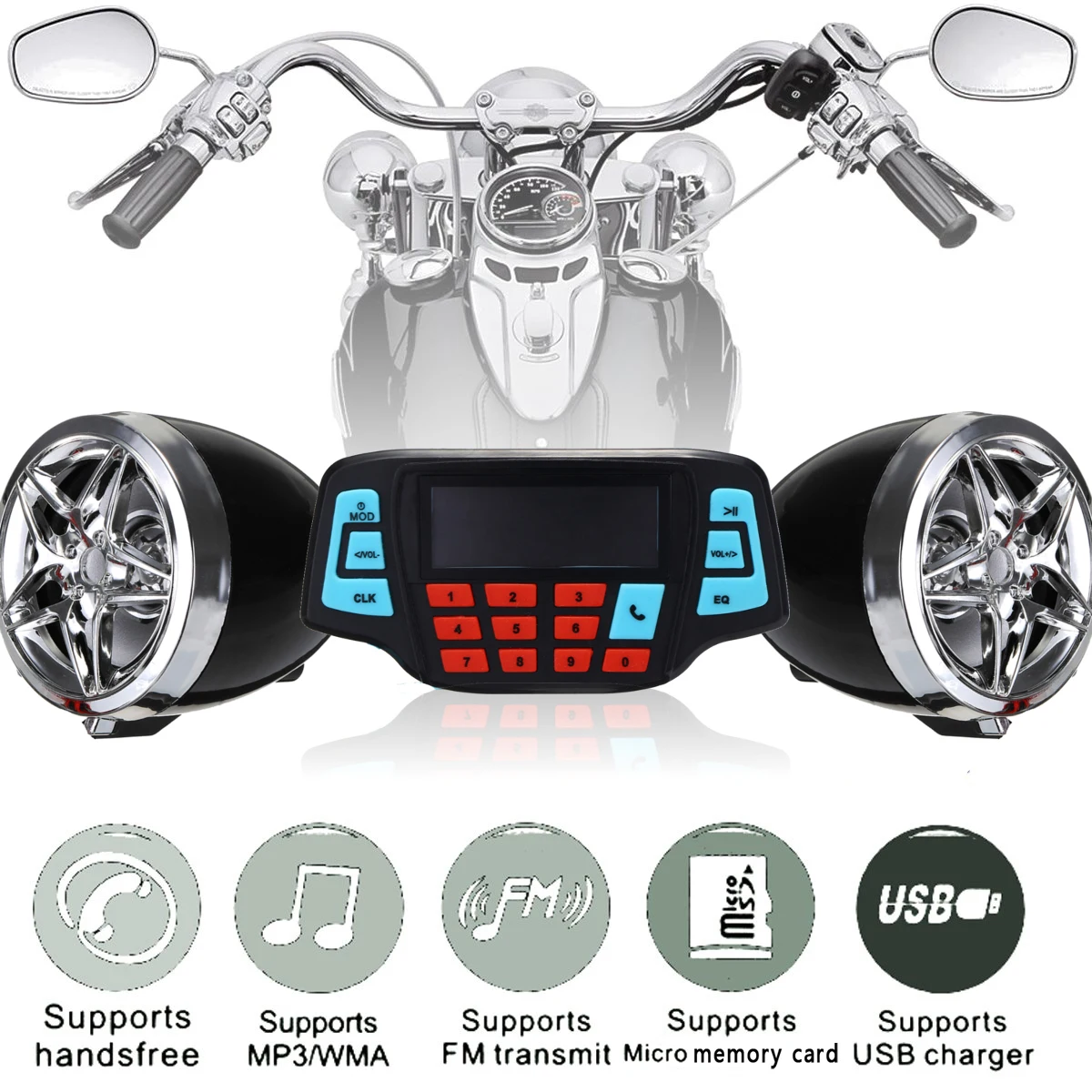 

Motorcycle Studio Audio Sound System Stereo Speakers FM Radio MP3 Music Player Scooter ATV Remote Control Alarm Speaker Scooter