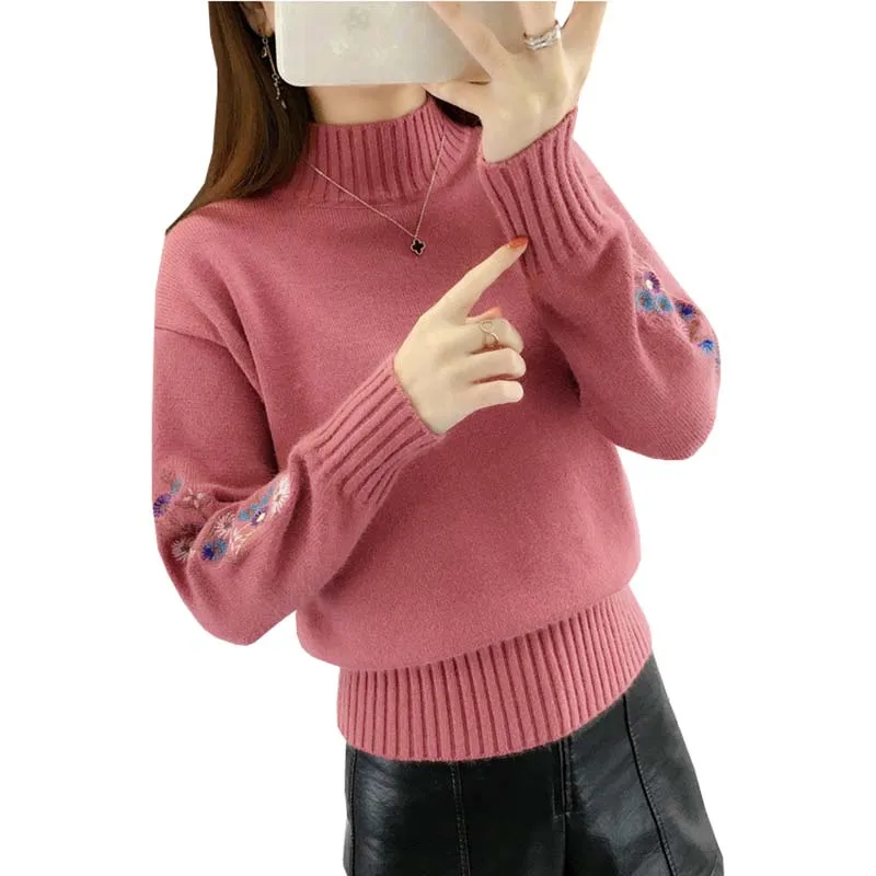 Женский вязаный свитер с цветочной вышивкой толстый пуловеры новинка зимы 2020