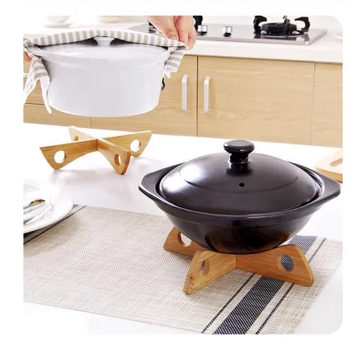 Бамбук термостойкие горшок стойки поддона коврики Съемный держатель Пособия по