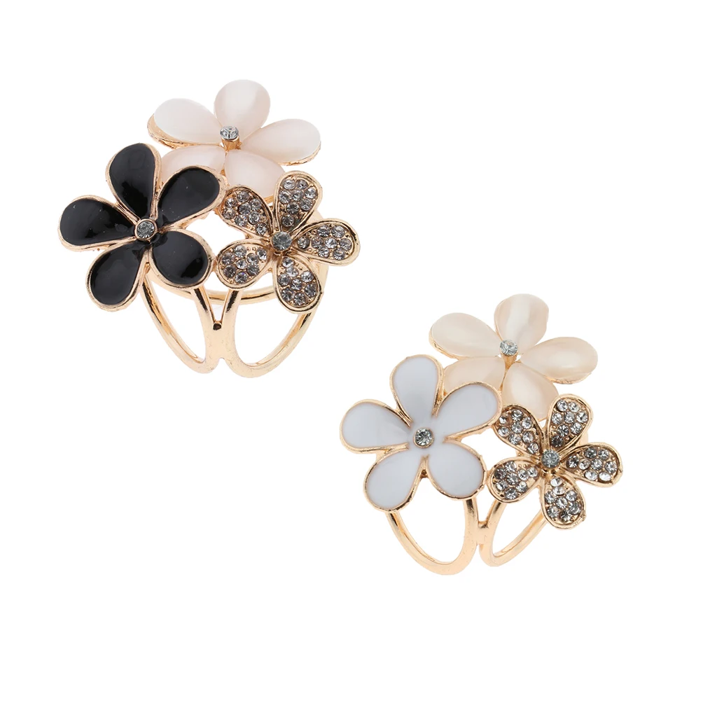 

Crystal Rhinestone Scarf Ring Buckle Flower Shaped Silk Scarves Brooches Pins for Women