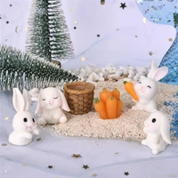 6pcsset lovely rabbit miniature ornament cartoon animal figurine miniature fairy garden decoration resin casting mold fillers