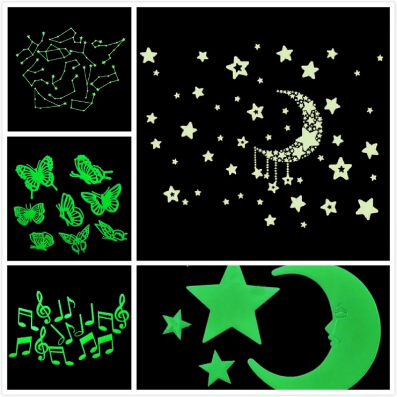 Удивительная флуоресцентная светящаяся в темноте мультяшная Луна Звезда