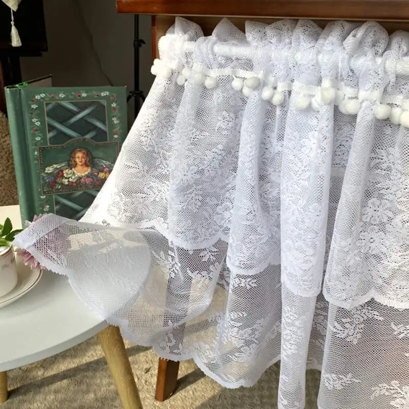 1 шт. карманная белая кружевная Короткая занавеска для кухни кафе двухслойная