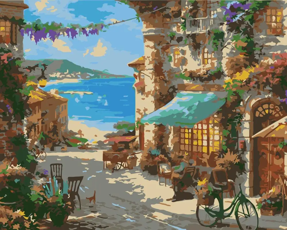 Городской пейзаж живопись по номерам для взрослых DIY Наборы расписанную Картина