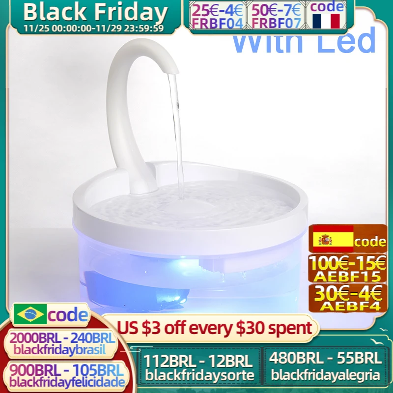 Автоматическая поилка для домашних животных питьевой фонтан со светодиодный