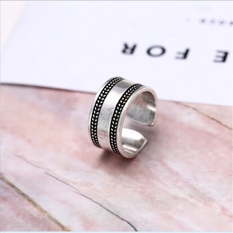 

New S925 Silver Double Sides Twisting Design Retro Open Rings Women Vintage Classic Make Old Distressed Fashion Mini Niche Rings