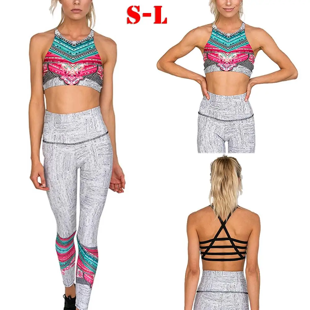 

Комплект для йоги и фитнеса из 2 предметов с цветочным принтом, женский бюстгальтер + длинные брюки, спортивный костюм для женщин, спортивный...