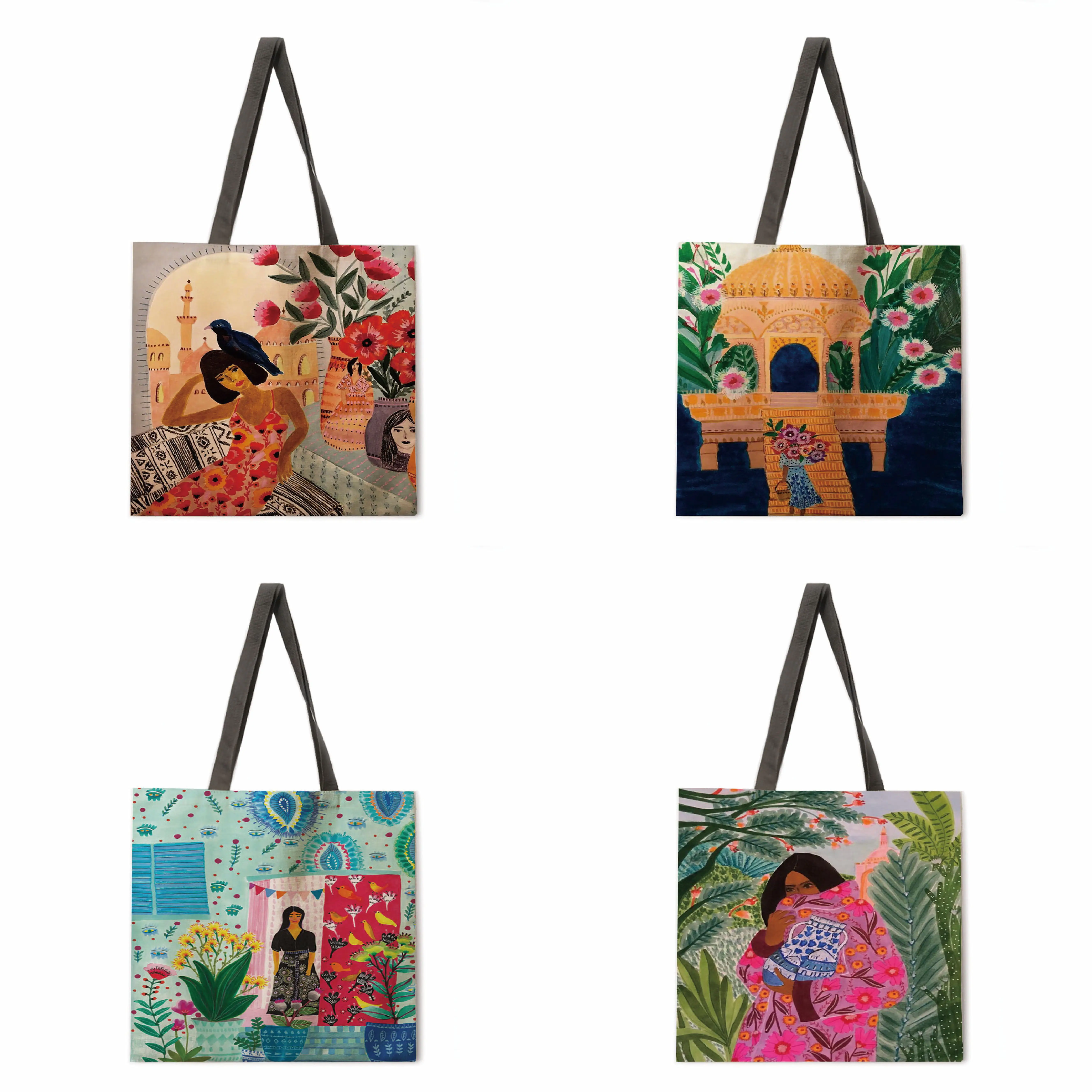 

Foldable shopping bag art life printing handbag lady shoulder bag lady casual handbag fashion beach bag lady handbag