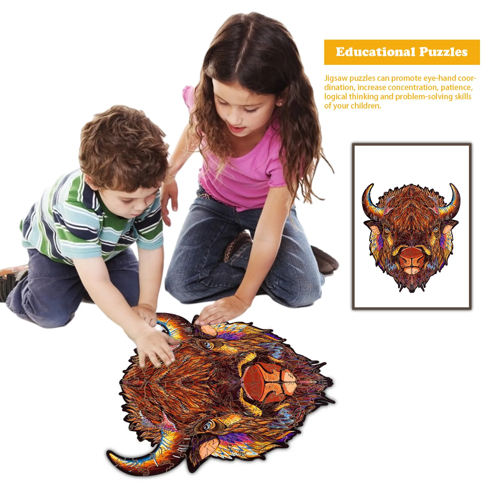 

Wooden Jigsaw Puzzle Unique Shape Bull Head Animal Puzzles A3/A4 DIY Education Puzzle Toys Gift For Adults Children