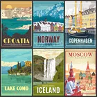 Пейзаж для путешествий, картины на холсте, Винтаж, Испания, Дания, Москва, Норвегия, пейзаж, настенный плакат для гостиной, домашний декор