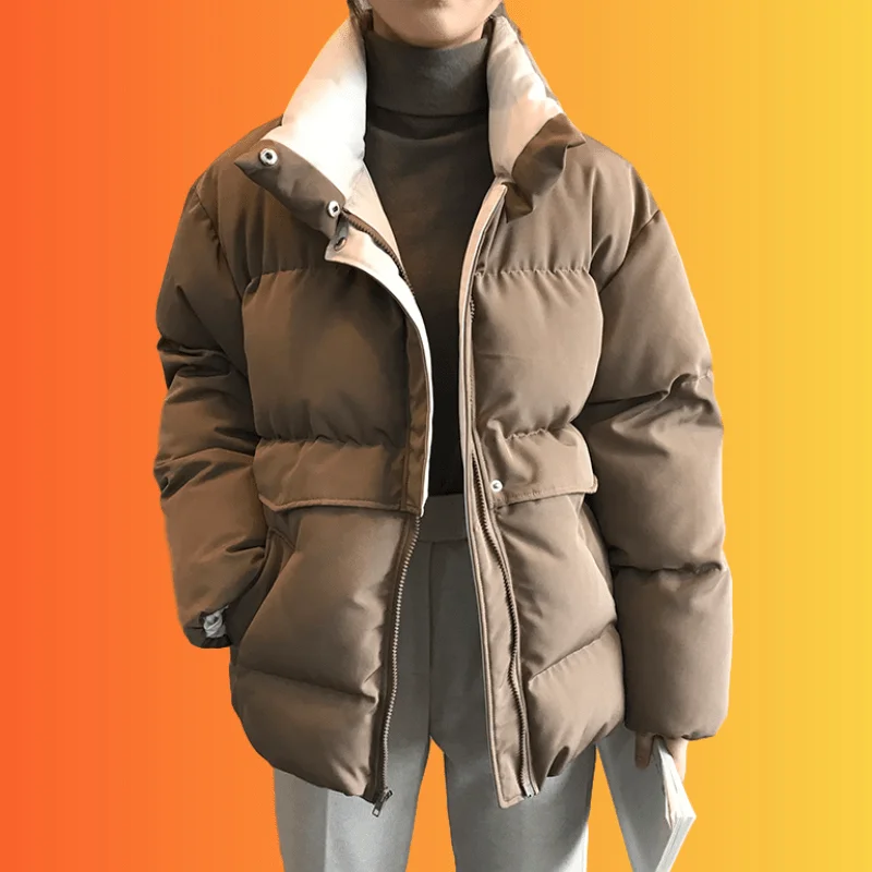 Женские зимние парки FORYUNSHES пальто женские однотонные кофейные теплые плотные