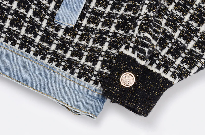 

[EAM] Loose Fit Black Plaid Tweed Big Size Jacket New Lapel Long Sleeve Women Coat Fashion Tide Autumn Winter 2021 1DC706