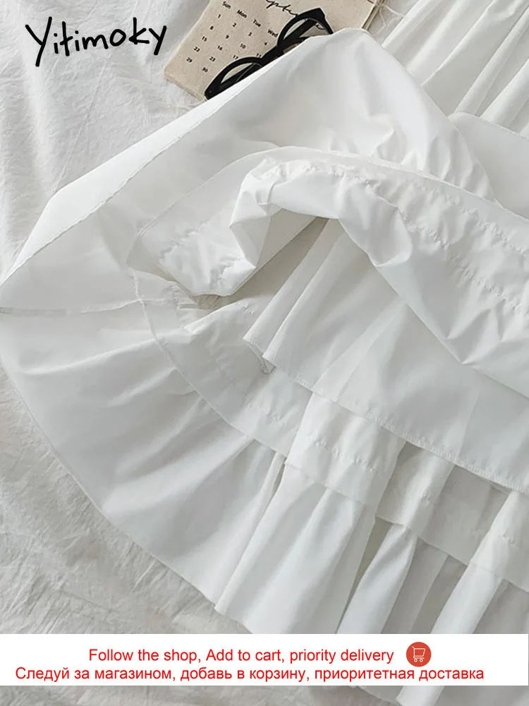 

Yitimoky Ruffles Midi Skirt Spring 2021 New Korean Style White High Waist Office Lady One Size A-Line Skirts for Women Hot Sale