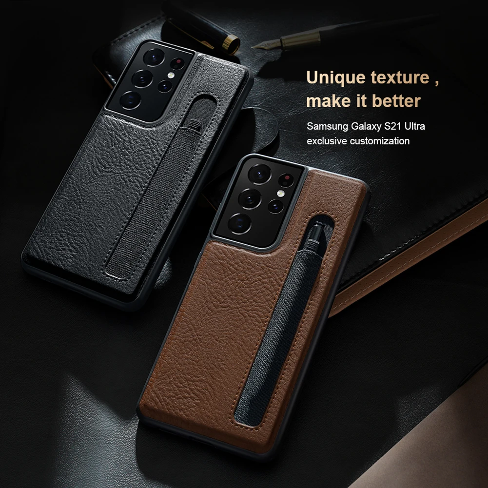 

Phone Cases Genuine Leather Phone Full Cover Protective Flip PU With S-Pen Slot Pocket Holder For Samsung Note 20 Ultra Users