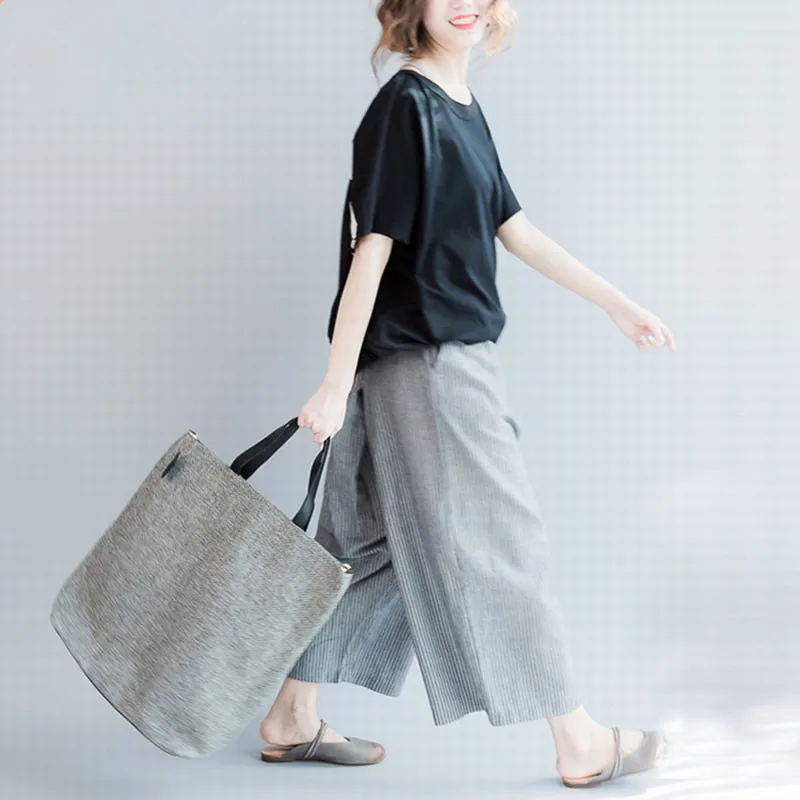 Женские шаровары в стиле ретро размера плюс широкие штаны полоску панталоны