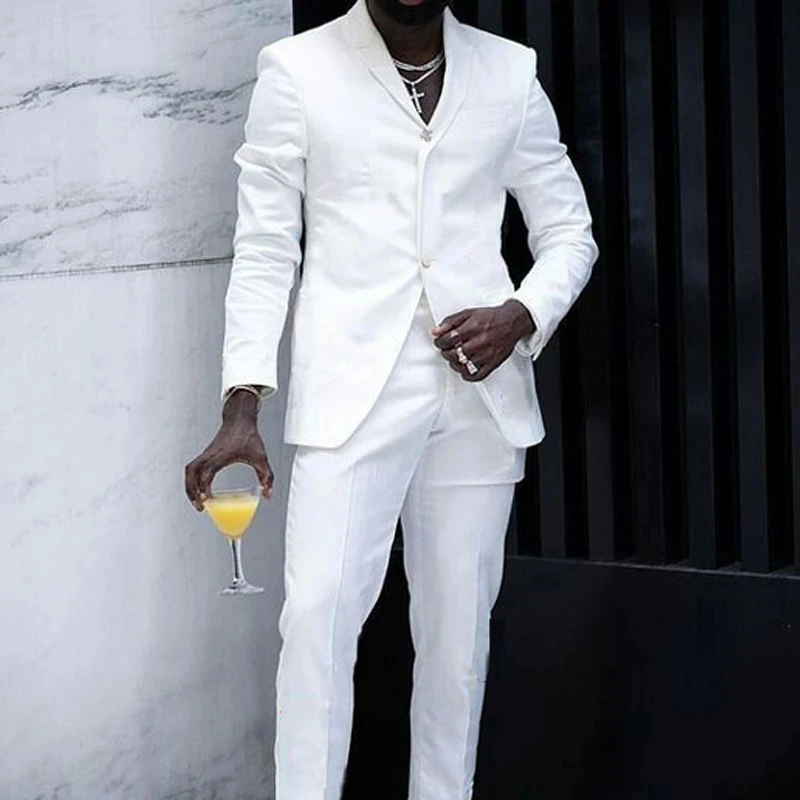 

Causal White Men Blazer 2 Piece Groom Tuxedos For Wedding Formal Prom Suit (Jacket+Pants) Chic Streetwear Single Breasted