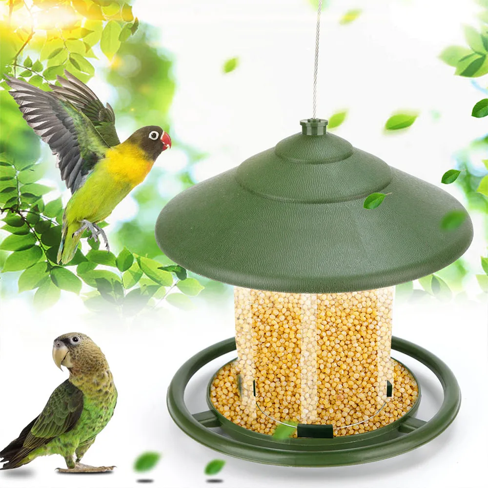 

Outdoor Garden Hanging Automatic Feeding Wild Bird Feeder with Roof and Hook