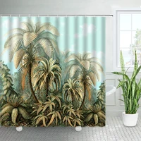 retro tropical plants shower curtains sets hand painted art nordic decor home bathroom polyester fabric bath curtain with hooks