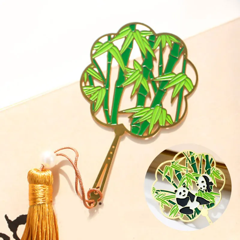 

New Hot Metal Bookmark Fan Shaped Panda Small Portable Chic Bookmarks for Gifts