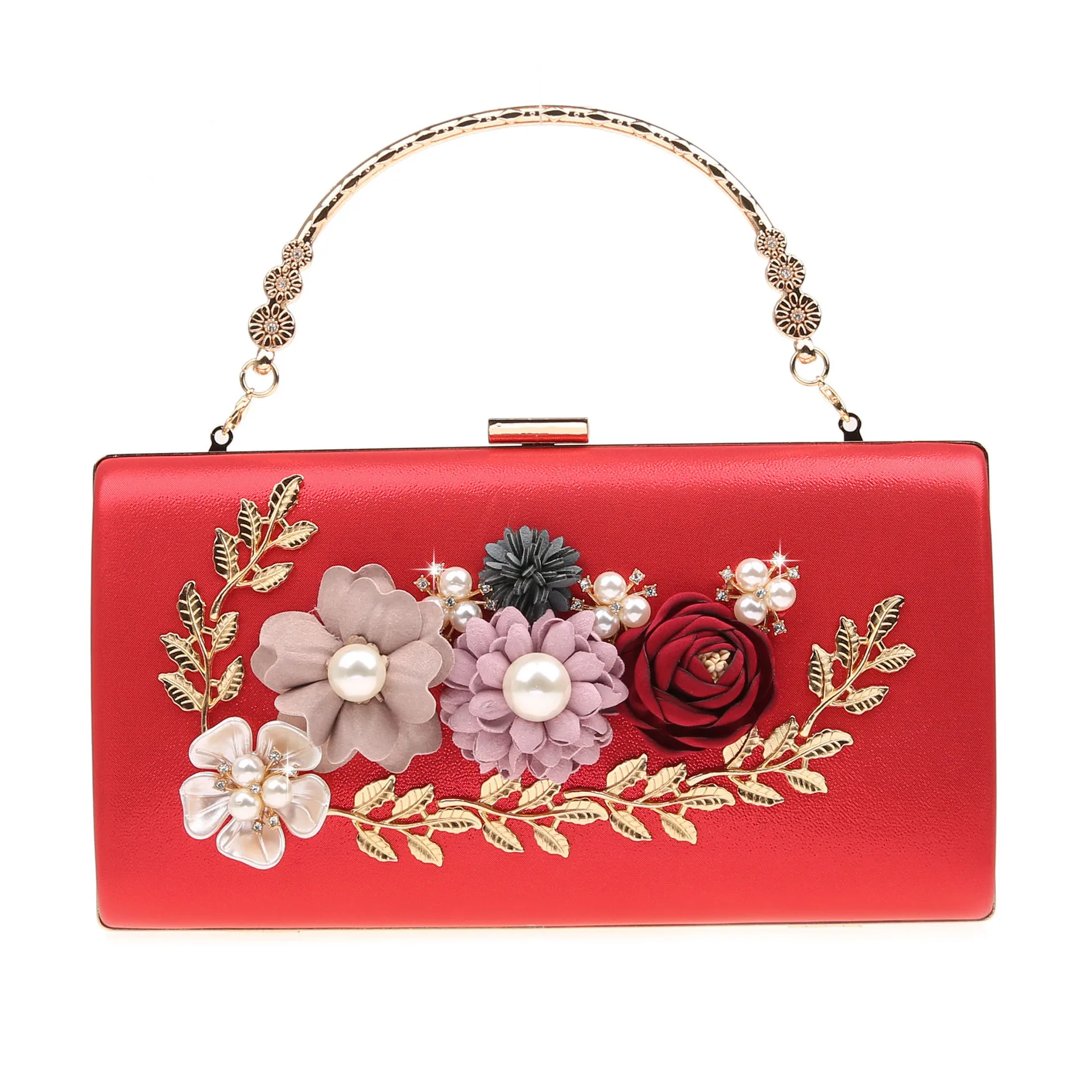 2023 Handmade Flowers Evening Clutch Bags Wedding Metal Handel Shoulder Bags Dinner Wallets 5 Colors Drop Shipping
