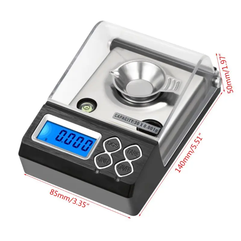 

30g/0.001g High Precision Professional Digital Milligram Scale Mini Electronic Balance Powder Scale Gold Jewelry Carat with 97QD