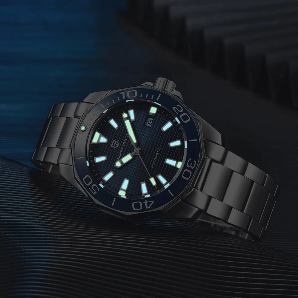 

PAGRNE DESIGN Mechanical Mens Watches Top Brand Stainless Steel 100M Waterproof Sapphire Glass Automatic Watch Mekaniska klockor