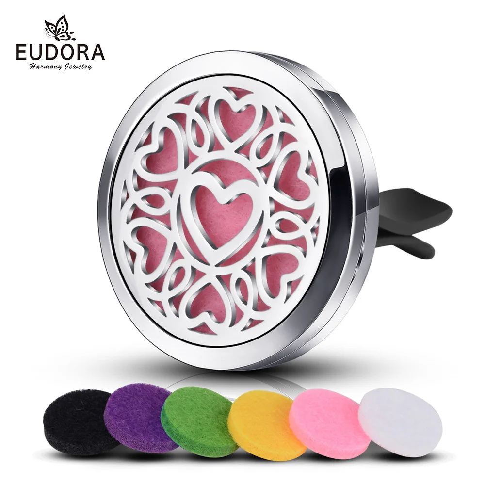 Мелкое сердце узор автомобильный зажим из нержавеющей стали для духов эфирное