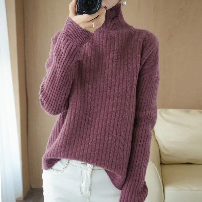 

adishree 2021 woman winter 100% Cashmere sweaters autumn knitted Pullovers High Quality Warm Female thickening Turtleneck