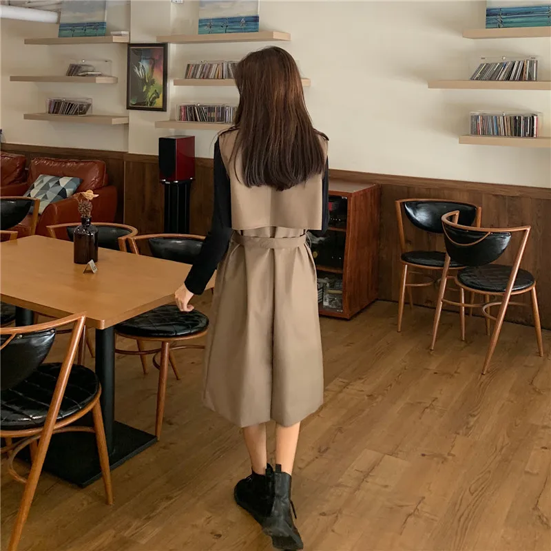 

Fashion Women Suit Vest Vintage Double Breasted Female Tops Black White Jackets Spring Autumn Sleeveless Waistcoat Long Jackets