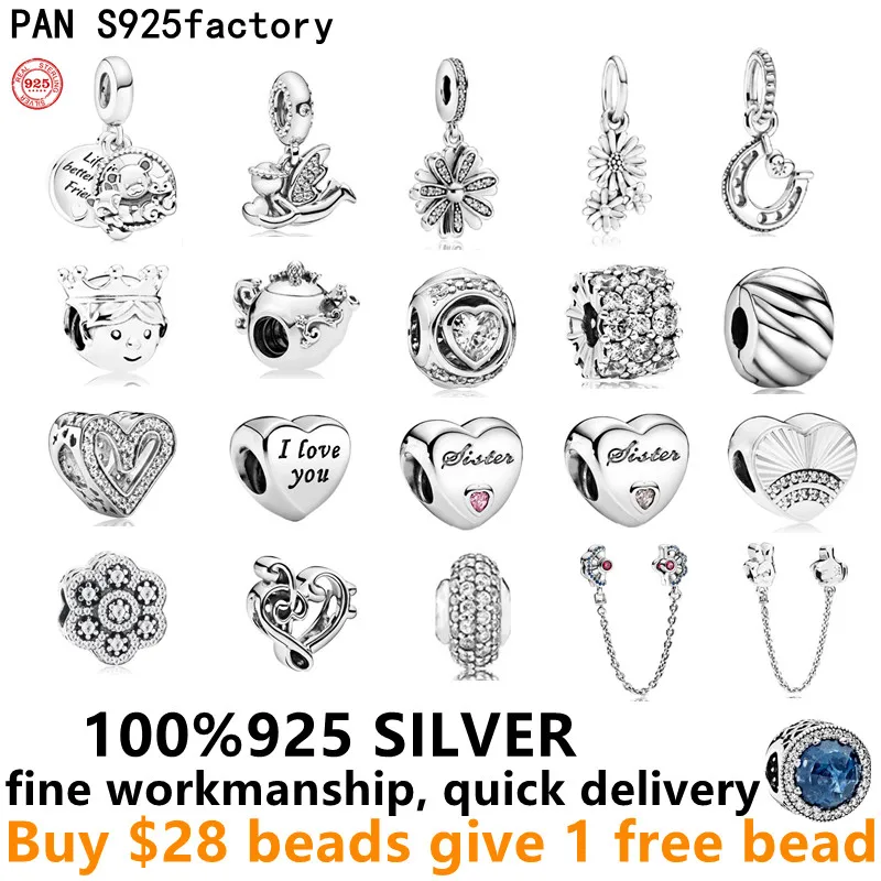 

Free Delivery 925 Sterling Silver Dangle charms Safety Chain Clip Diy bead fit pando bracelet