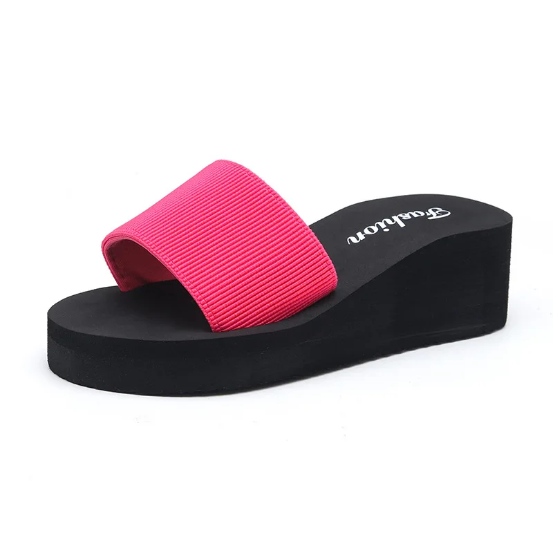 2021 Cheap Simple Chanclas Elastic Fabric Slippers Women High Heel 3/5.5cm Beach Flip Flops Summer Platform Sandals Zapatos