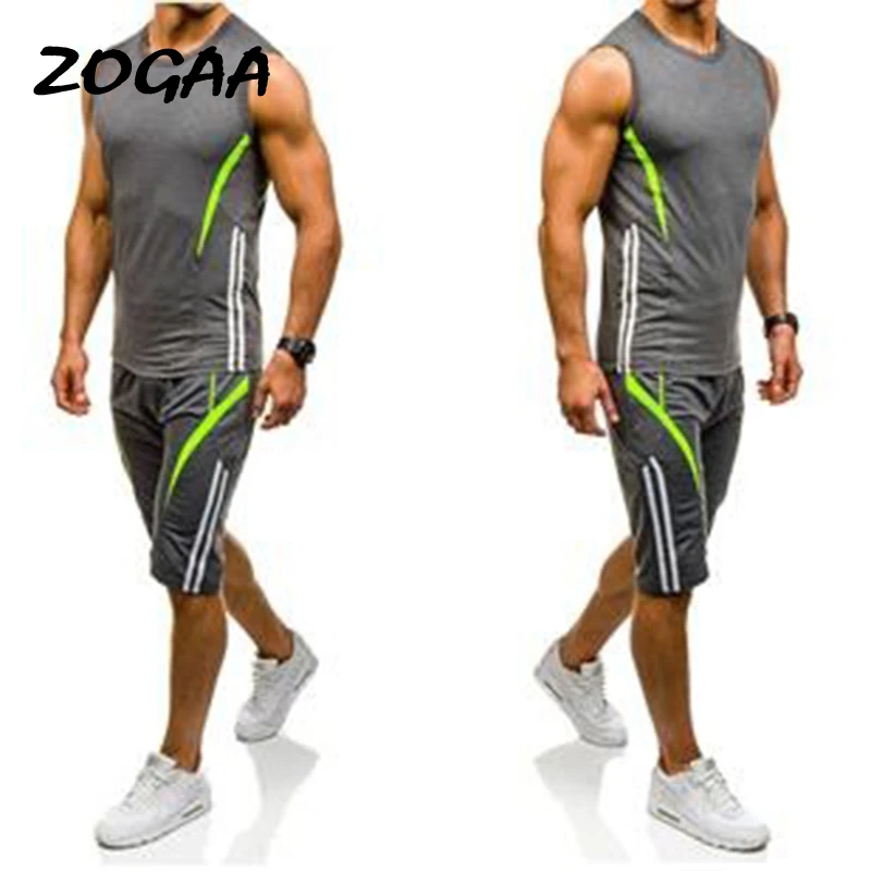 

ZOGAA High Quality Sporting Suit Men 2021 Summer New Mens Tracksuit Two Piece Set Sleeveless Sweatshirt And Pants Sports Suit
