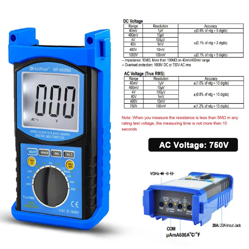 Holdпик цифровой мультиметр Высокая точность HP-6688G AC DC Напряжение Ток Емкость Частота Тестер Авто Диапазон Multimetro