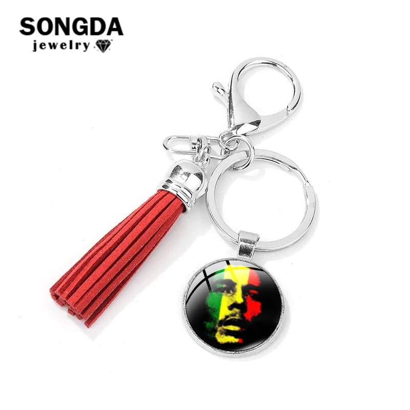 SONGDA регги музыкант Боб Марли брелок с кисточкой Модное искусство фото стеклянный