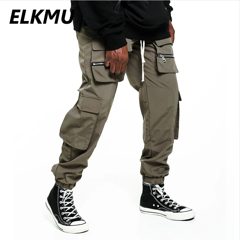 

Спортивные штаны ELKMU в стиле Харадзюку для мужчин, Джоггеры со множеством карманов, мужские тактические брюки с эластичным поясом, HM342