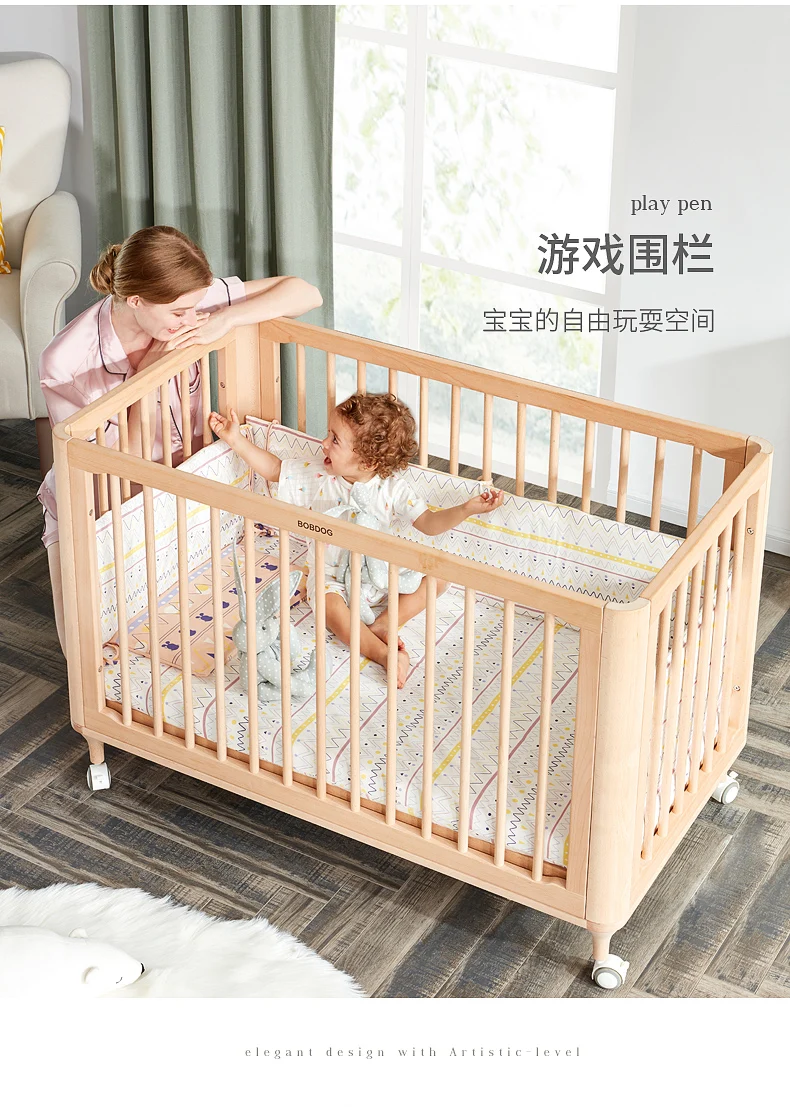 9179 Solid Wood Crib Joint Bed Newborns Multi-functional Movable Building Blocks Logs No Paint Babies' | Мать и ребенок