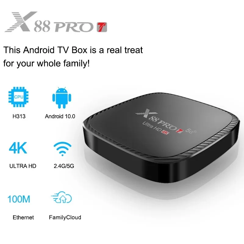 

ТВ-приставка X88 PRO T, Android 10, HD 4K, 2,4G/5G wifi, 1 ГБ, 8 ГБ, 2 ГБ, 16 ГБ, Allwinner H313, медиаплеер, телеприставка для Youtube VS X96Q